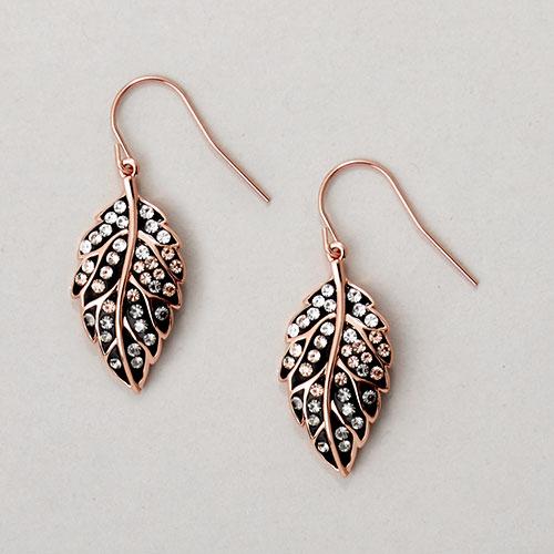 Pink Flash Plated Crystal Leaf Dangle Earrings