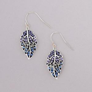 Silver Plated Brass Leaf & Multi Color Crystal Drop Earrings