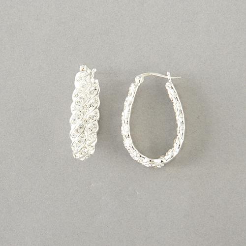 Silver Plated Brass Crystal Twisted Hoop Earrings