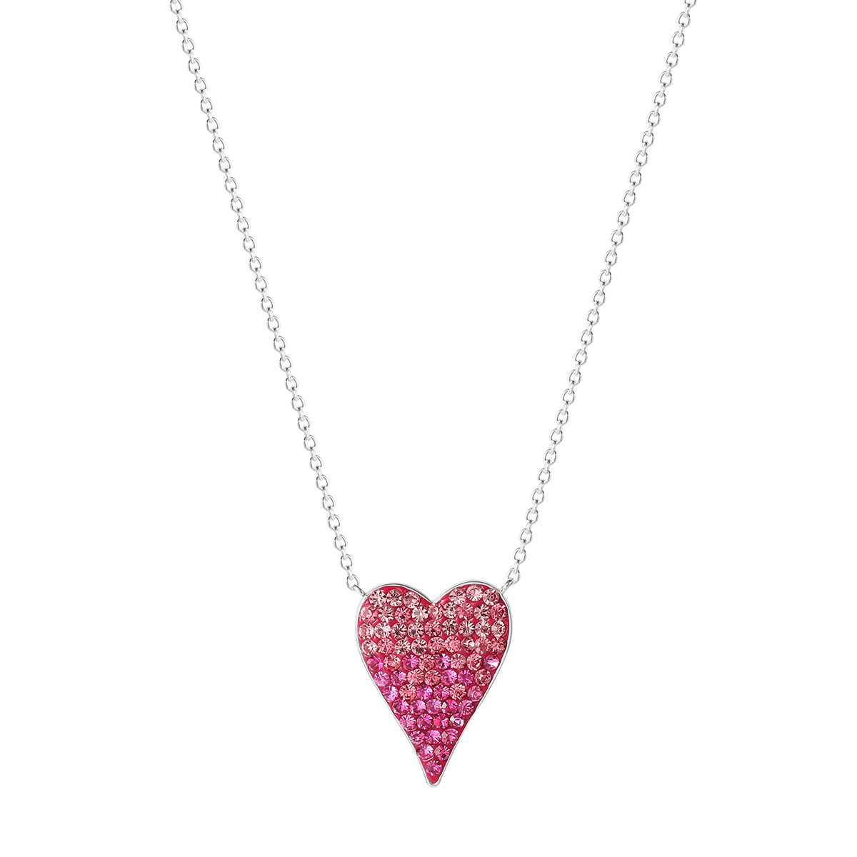 Brass Silver Plated Pink CZ Heart Pendant Necklace