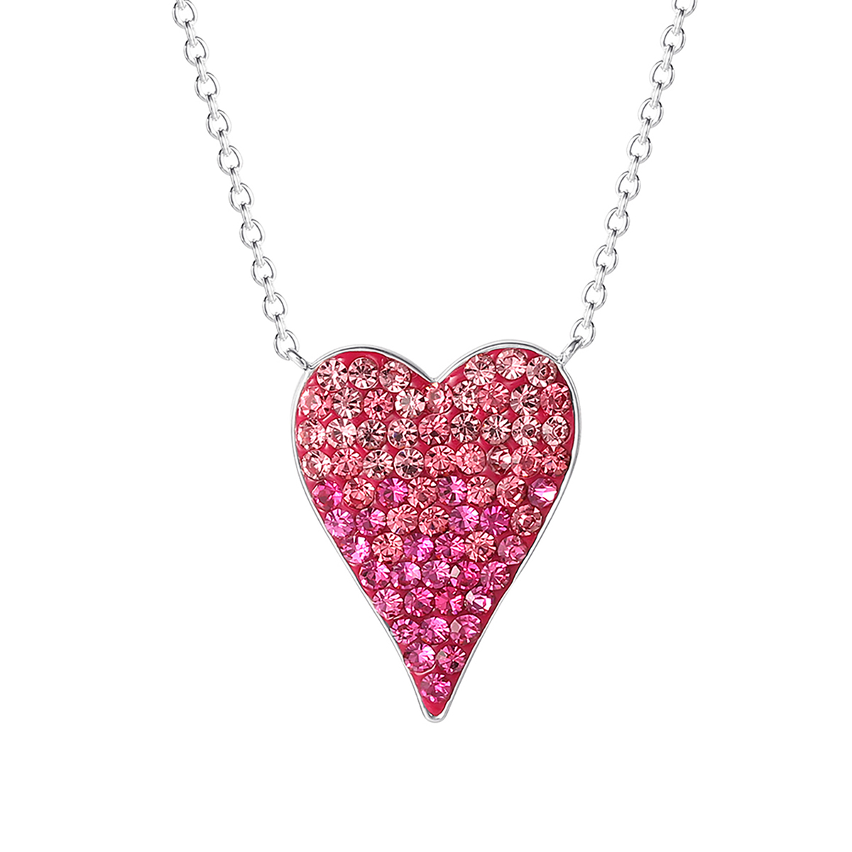 Brass Silver Plated Pink CZ Heart Pendant Necklace