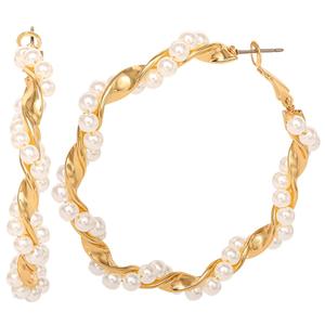 Jessica Simpson Imitation Pearl Twisted Hoop Earrings