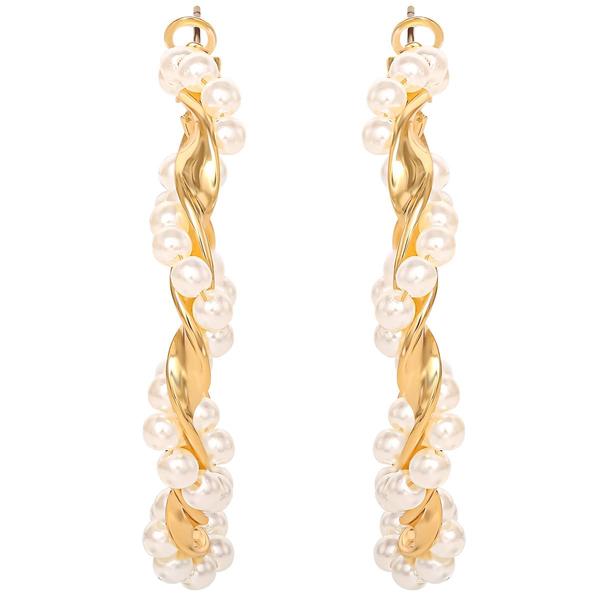 Jessica Simpson Imitation Pearl Twisted Hoop Earrings alternate view