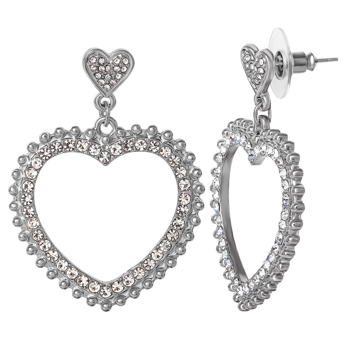 Jessica Simpson Pave Rhinestone Heart Dangle Earrings