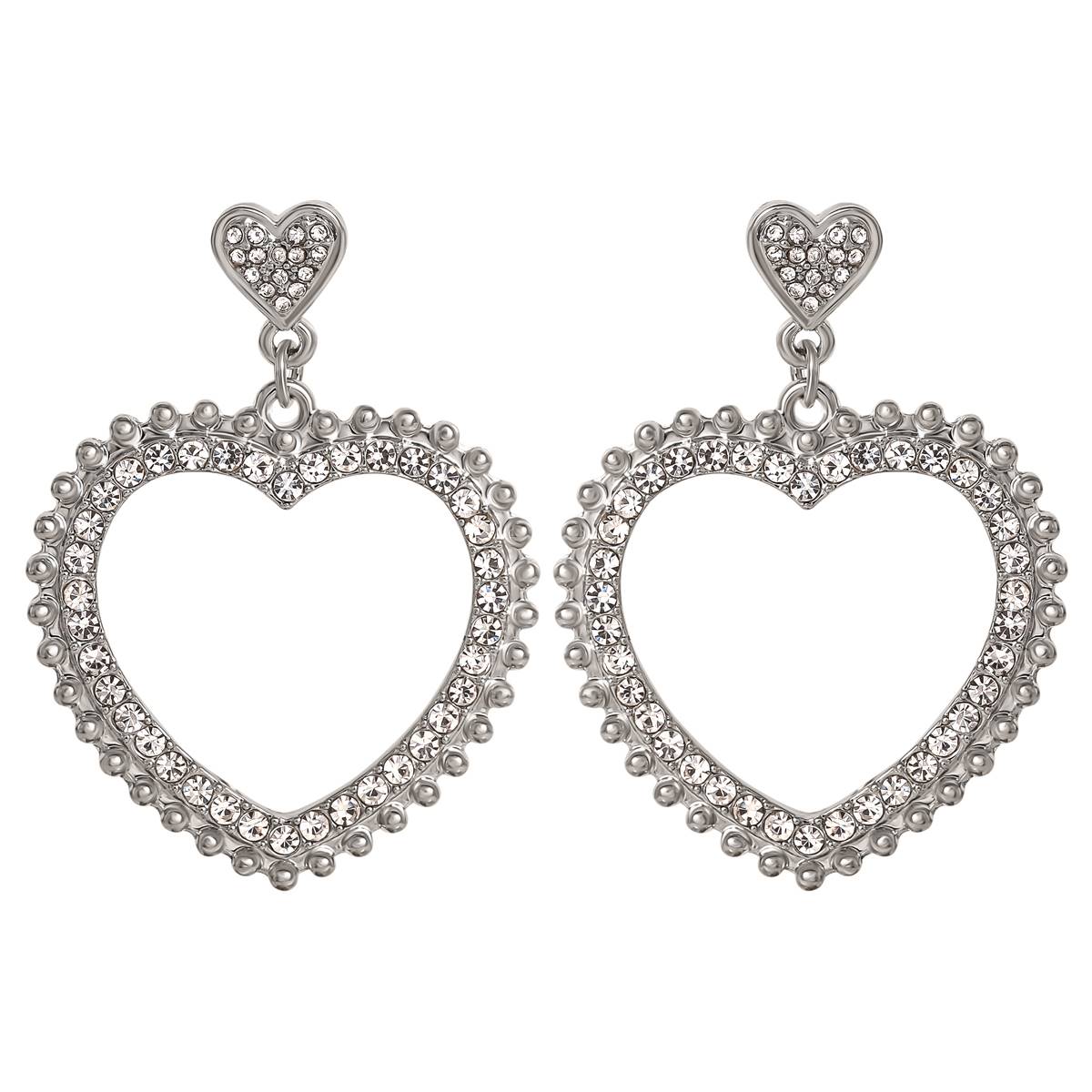 Jessica Simpson Pave Rhinestone Heart Dangle Earrings
