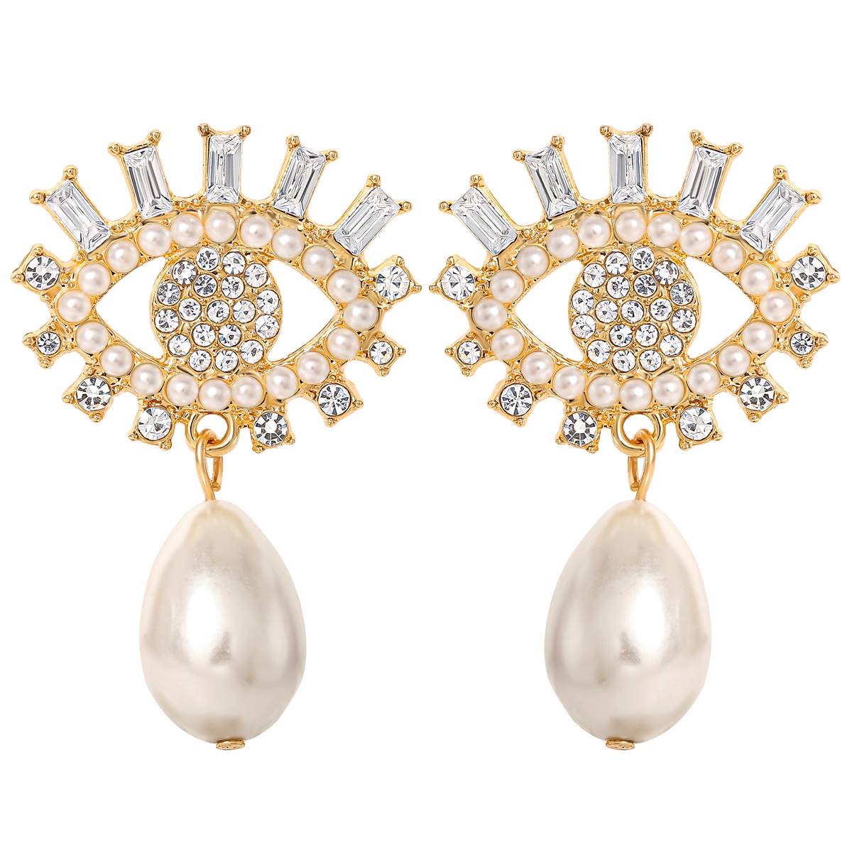 Jessica Simpson Rhinestone & Pearl Evil Eye Dangle Earrings