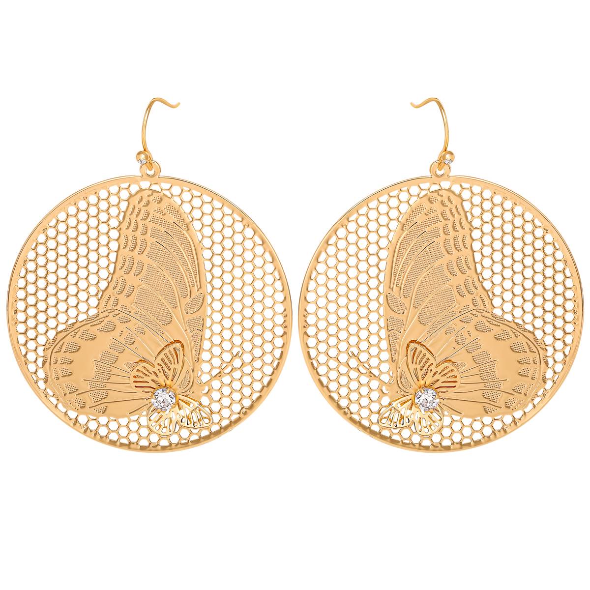 Jessica Simpson Round Butterfly Drop Earrings