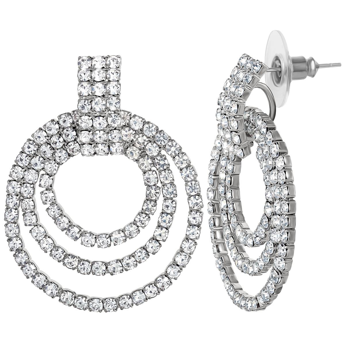 Jessica Simpson Imitation Rhodium Rhinestone Doorknocker Earrings