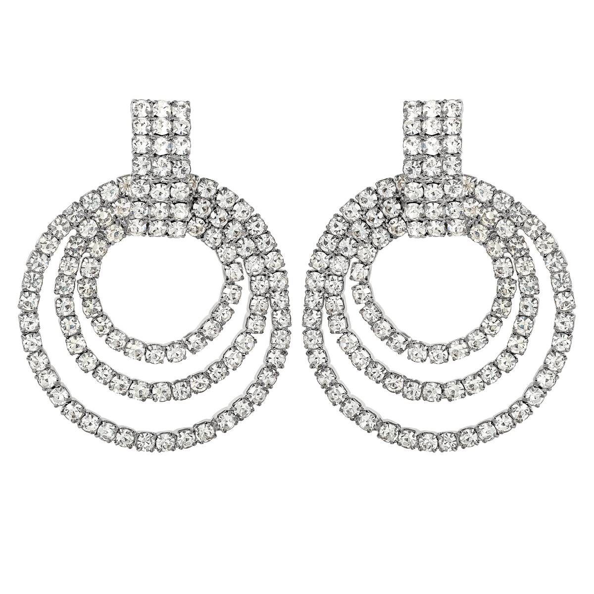 Jessica Simpson Imitation Rhodium Rhinestone Doorknocker Earrings