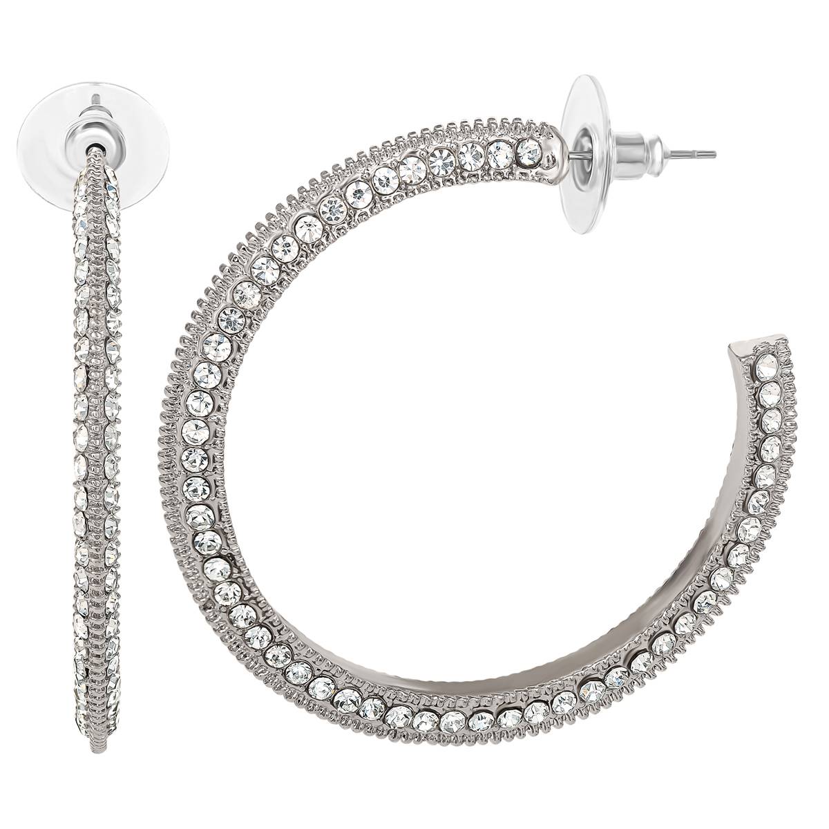 Jessica Simpson 1.85in. Imitation Silver Rhinestone Hoop Earrings