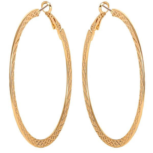 Jessica Simpson Imitation Yellow Gold Flat Omega Hoop Earrings alternate view