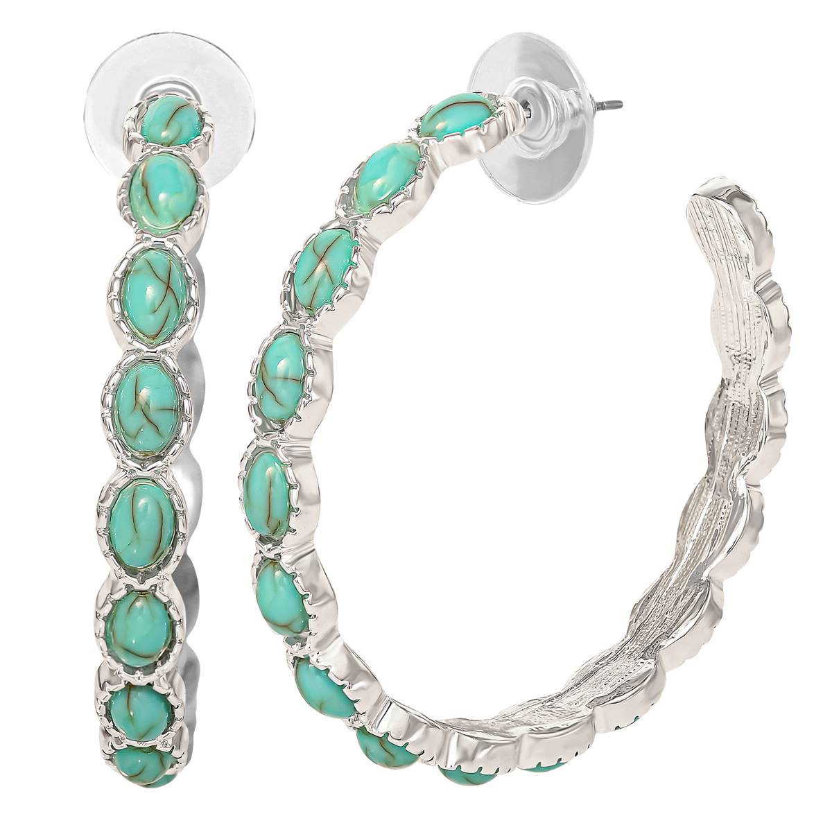 Jessica Simpson Reconstituted Turquoise Stone Hoop Earrings