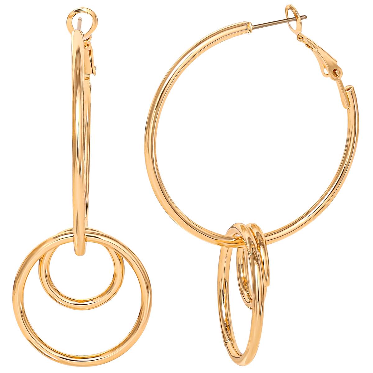 Jessica Simpson Yellow Gold Dangling Circle Hoop Earrings