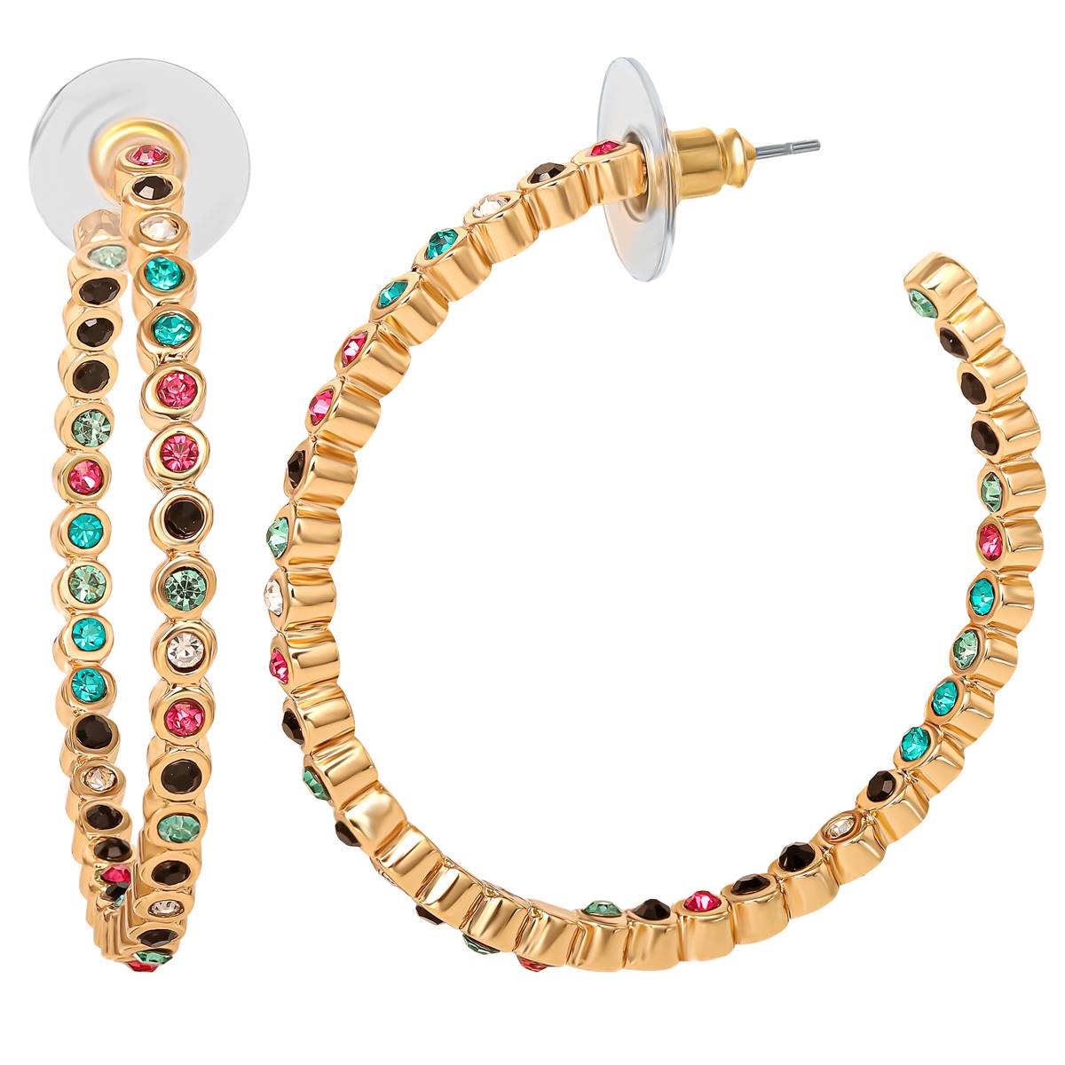 Jessica Simpson Yellow Gold Multi-Stone Hoop Earrings