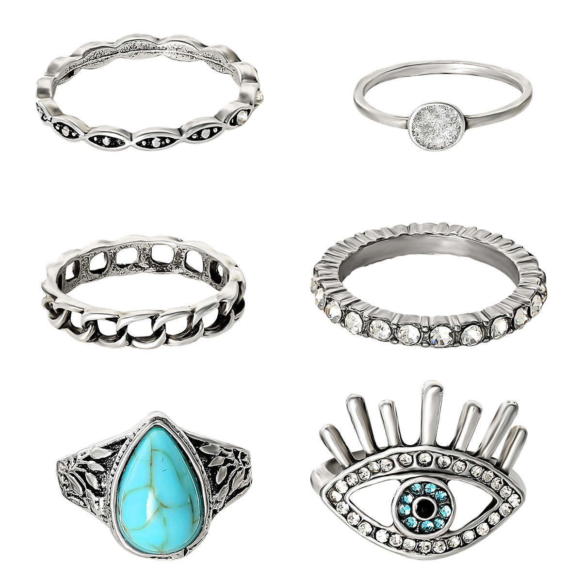 Jessica Simpson 6pc. Evil Eye & Reconstituted Turquoise Rings