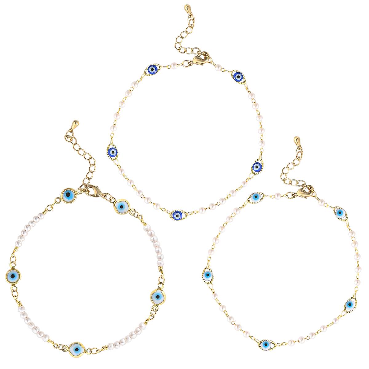 Jessica Simpson Imitation Yellow Gold Plated Evil Eye Anklet Set