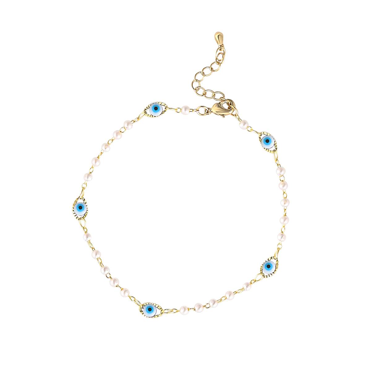 Jessica Simpson Imitation Yellow Gold Plated Evil Eye Anklet Set