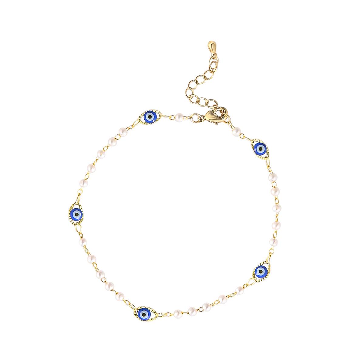 Jessica Simpson Imitation Yellow Gold Plated Evil Eye Anklet Set