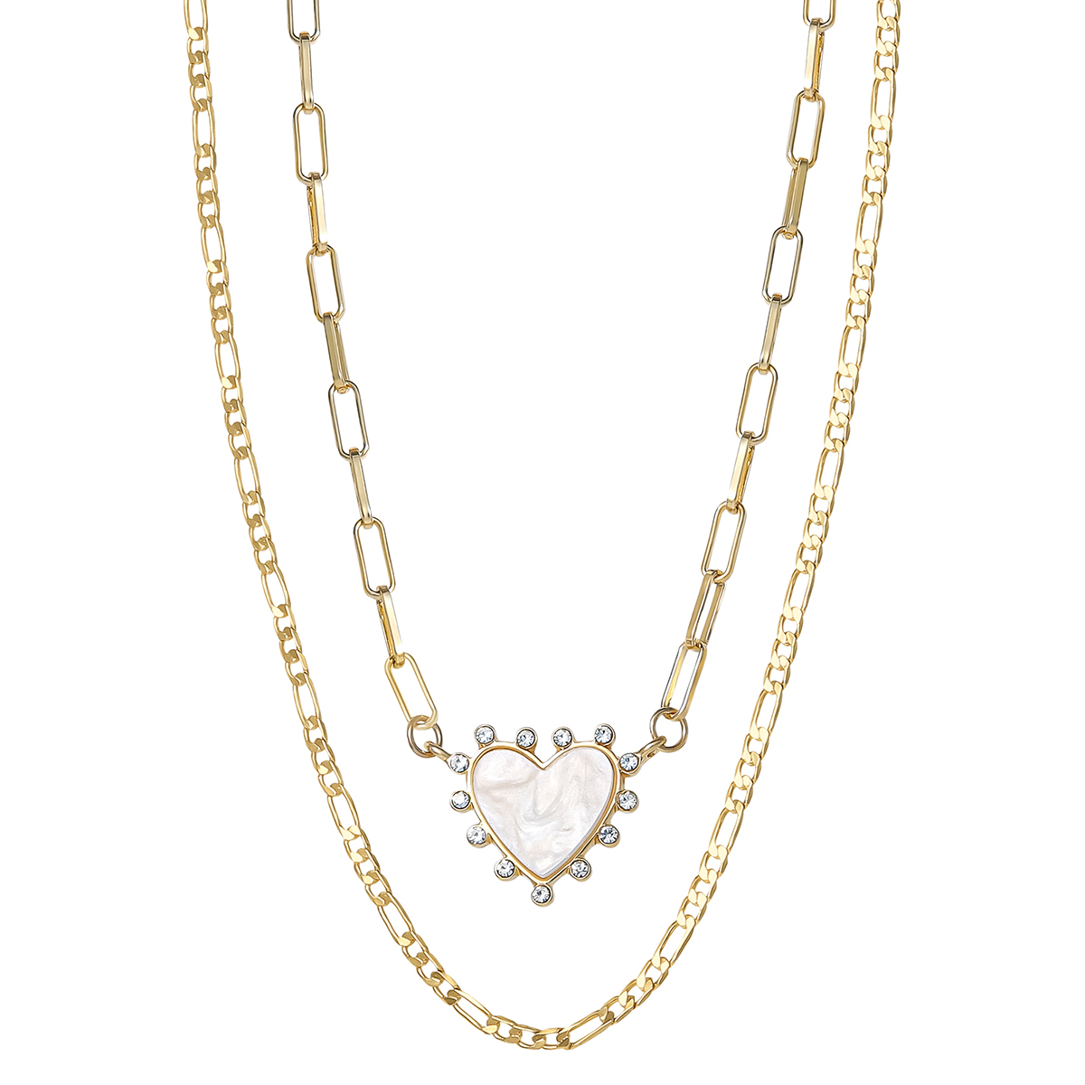 Jessica Simpson Layered White Stone Heart Necklace Set