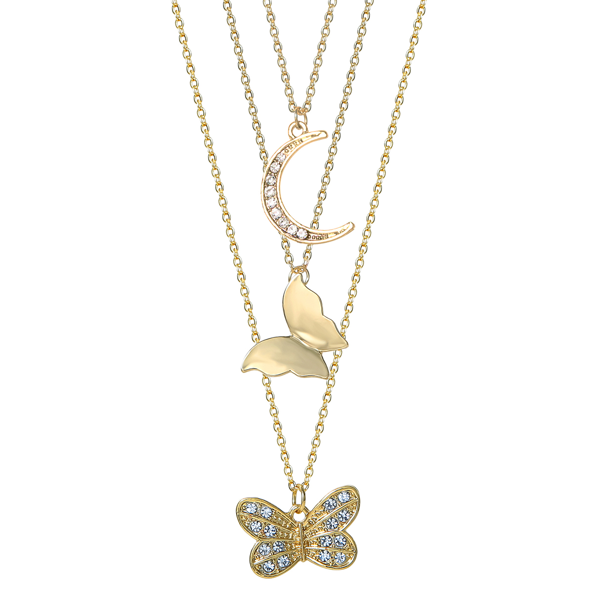 Jessica Simpson Butterfly & Moon Layered Necklace Set