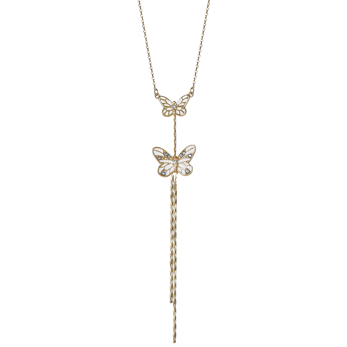 Jessica Simpson White Enamel Double Butterfly Necklace
