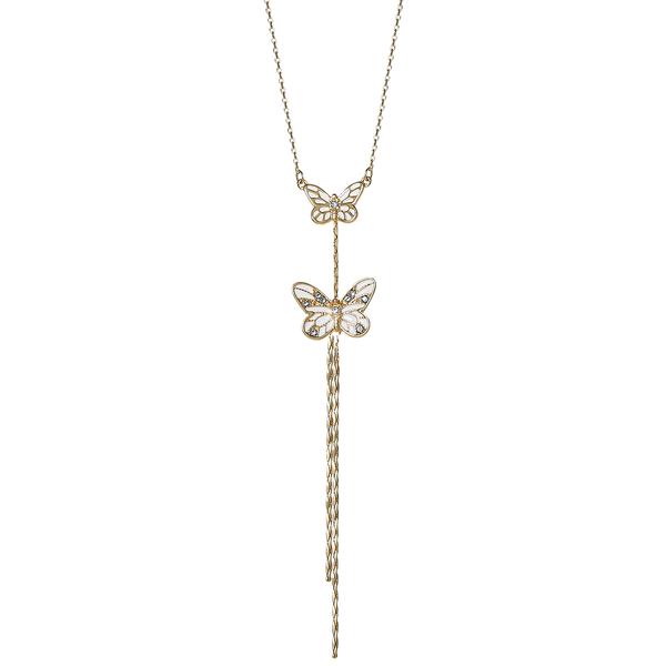 Jessica Simpson White Enamel Double Butterfly Necklace