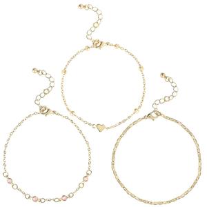 Jessica Simpson Figaro Chain Heart & Pink Rhinestone Anklet Set