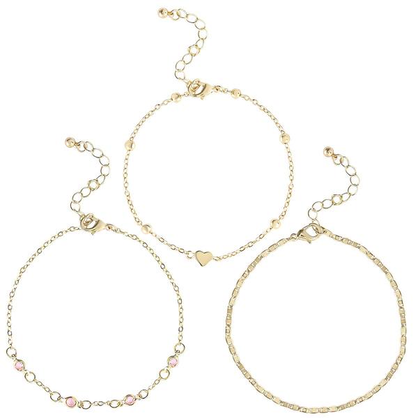 Jessica Simpson Figaro Chain Heart & Pink Rhinestone Anklet Set