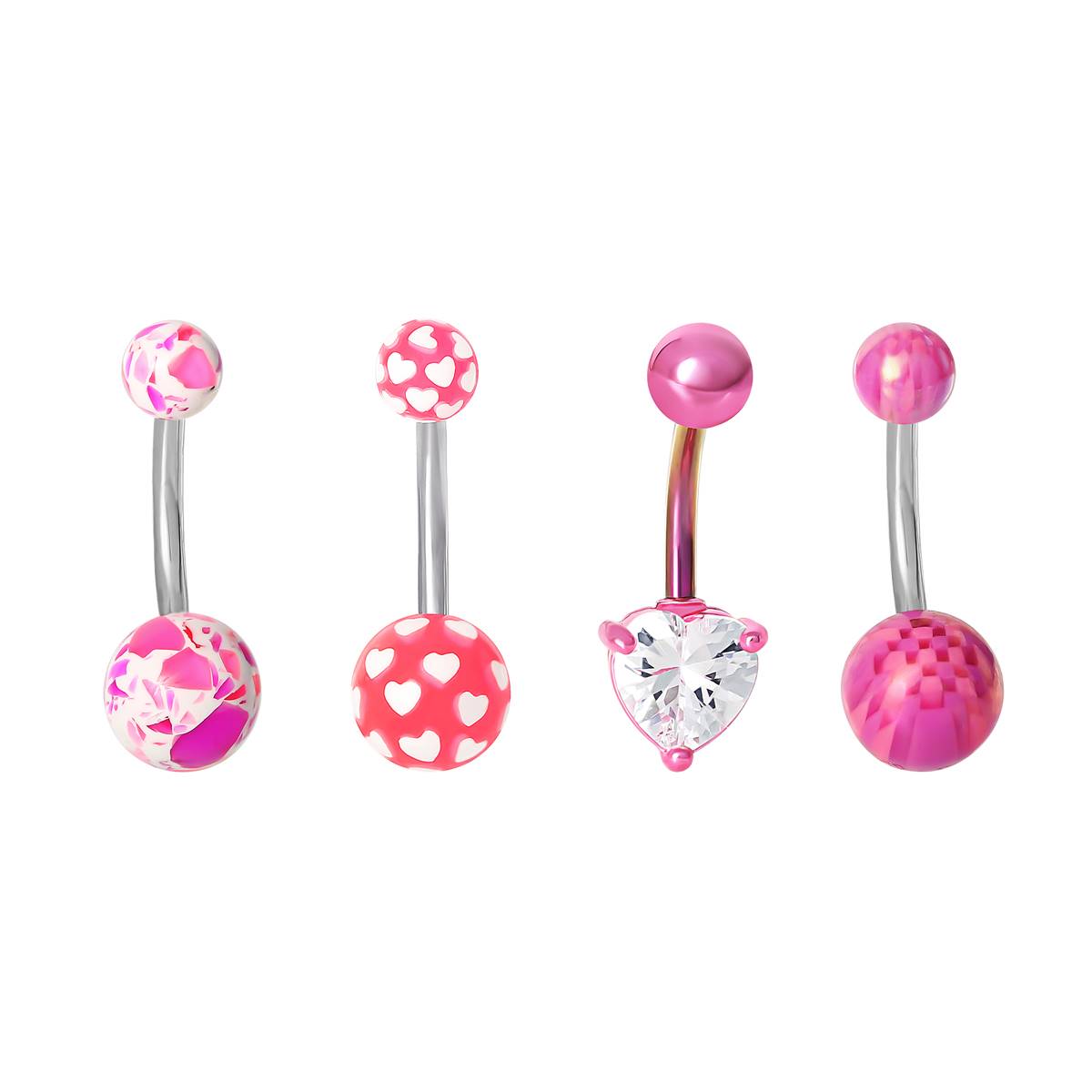 14 Gauge Stainless Steel 4pc. Belly Ring Set