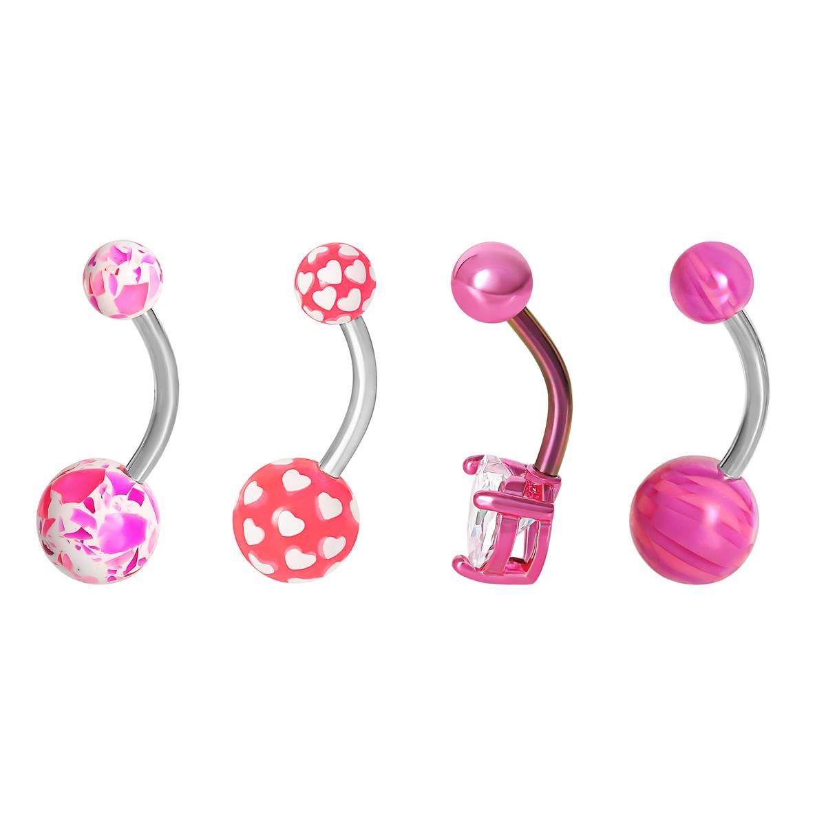 14 Gauge Stainless Steel 4pc. Belly Ring Set