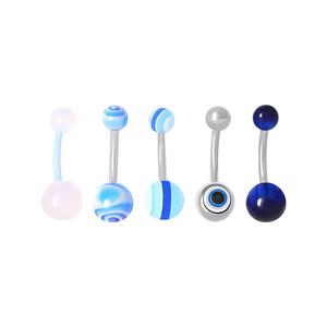 14 Gauge Stainless Steel 5pc. Belly Button Ring Set