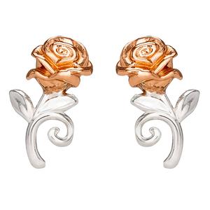 Kids Disney Belle Sterling Silver Two-Tone Rose Stud Earrings