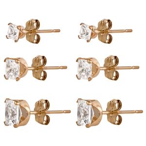 10kt. Yellow Gold Princess Cut CZ Stud 3pr. Earrings Set alternate view