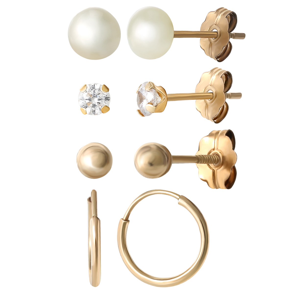 4pr. 10kt. Yellow Gold Pearl Earrings Set