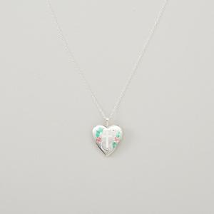 Sterling Silver Floral Cross Heart Locket Pendant Necklace