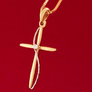14kt. Gold Over Sterling Silver CZ Cross Necklace