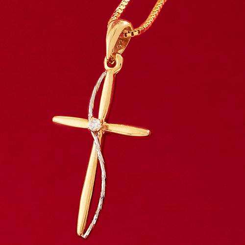 14kt. Gold Over Sterling Silver CZ Cross Necklace