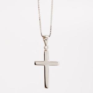Sterling Silver Small Block Cross Pendant Necklace