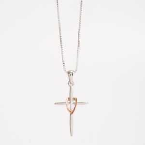 Sterling Silver & Rose Gold Cross Pendant Necklace