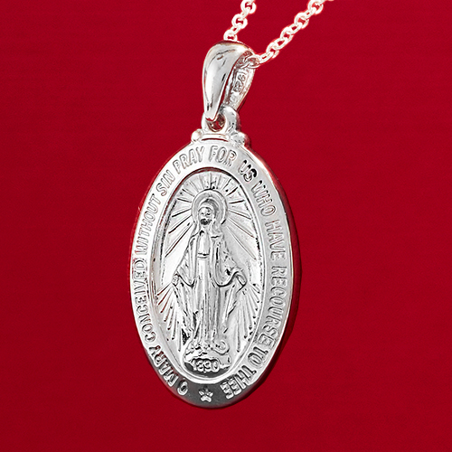 Sterling Silver Miraculous Medal Pendant Necklace