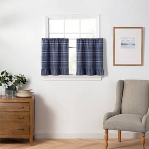 Martha Stewart Ruffle Stripe Poseidon Rod Pocket Kitchen Curtains