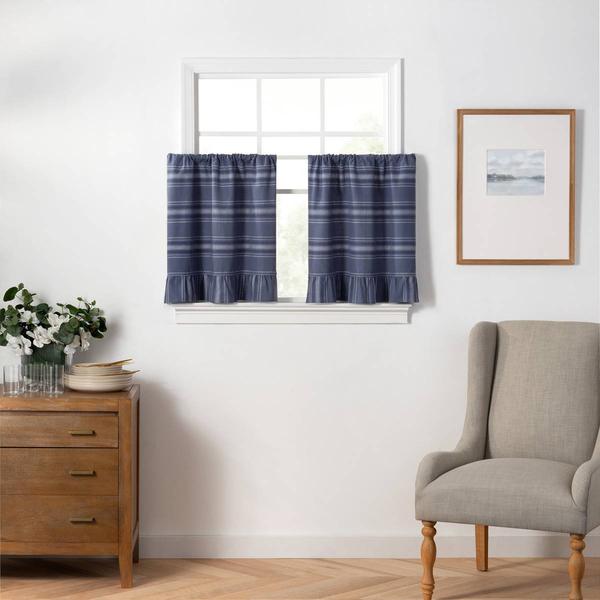 Martha Stewart Ruffle Stripe Poseidon Rod Pocket Kitchen Curtains