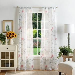 Martha Stewart Garden Print Pole Top Sheer Curtain