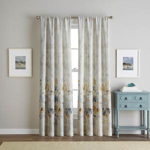 Watercolor Floral Border Print Rod Pocket Panel Curtain alternate view