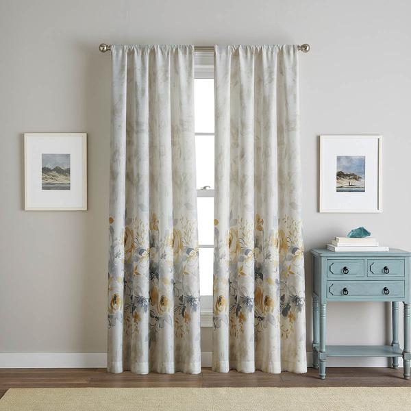 Watercolor Floral Border Print Rod Pocket Panel Curtain alternate view