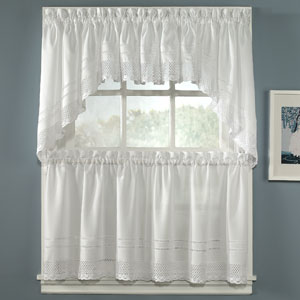 Crochet Trim Hemstitch Detail Kitchen Curtains