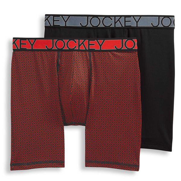 Mens Big Jockey(R) 2pk. Active Long Leg Boxer Briefs - Black/Red