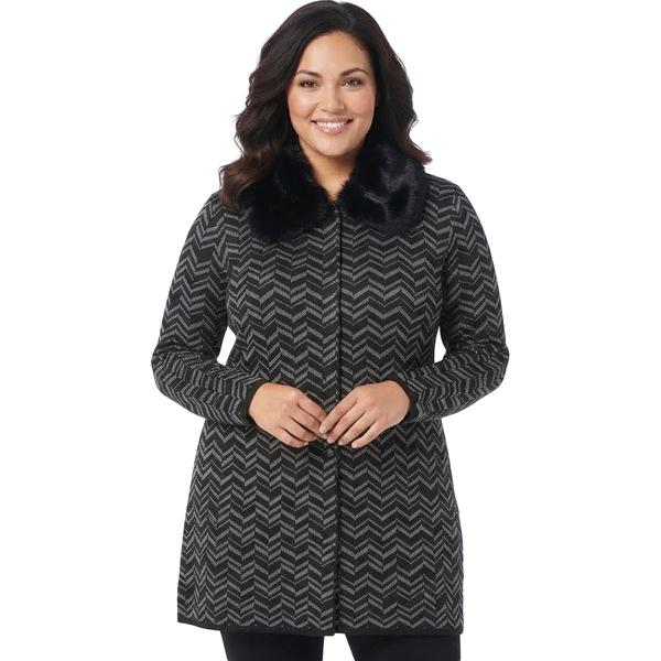Plus Size Kasper Long Sleeve Fur Collar Metallic Chevron Cardigan alternate view