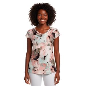Womens Kasper Cap Sleeve Cowl Neck Abstract Floral Blouse