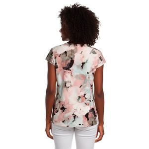 Womens Kasper Cap Sleeve Cowl Neck Abstract Floral Blouse alternate view